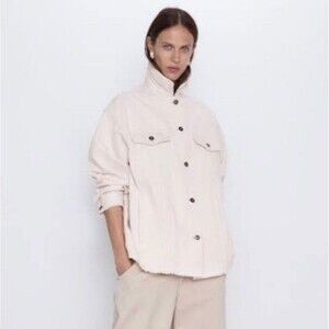 Zara Oversized Corduroy Raw Hem Shacket Jacket XS